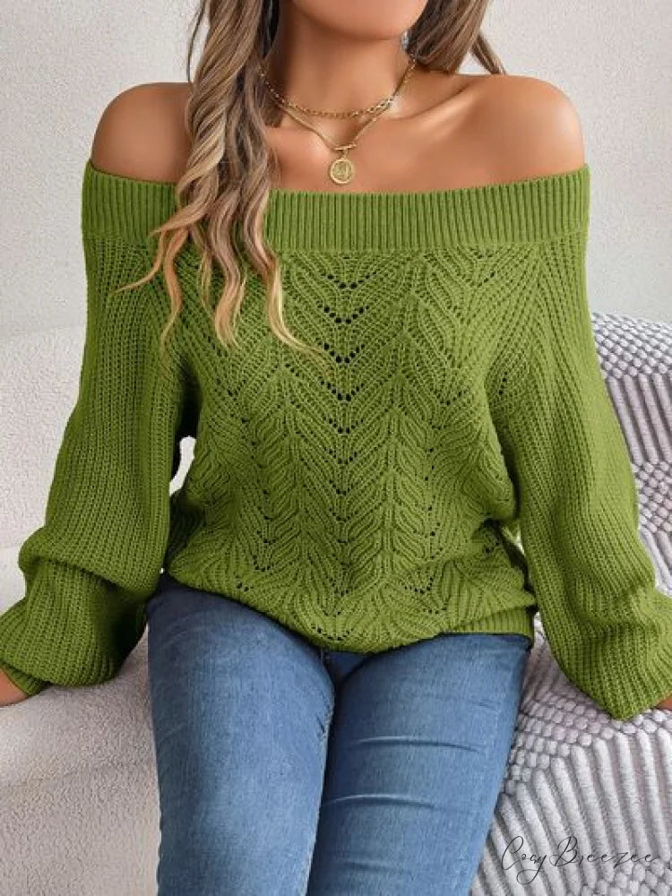 with Sweater Arm Long Openwork Off-Shoulder Design