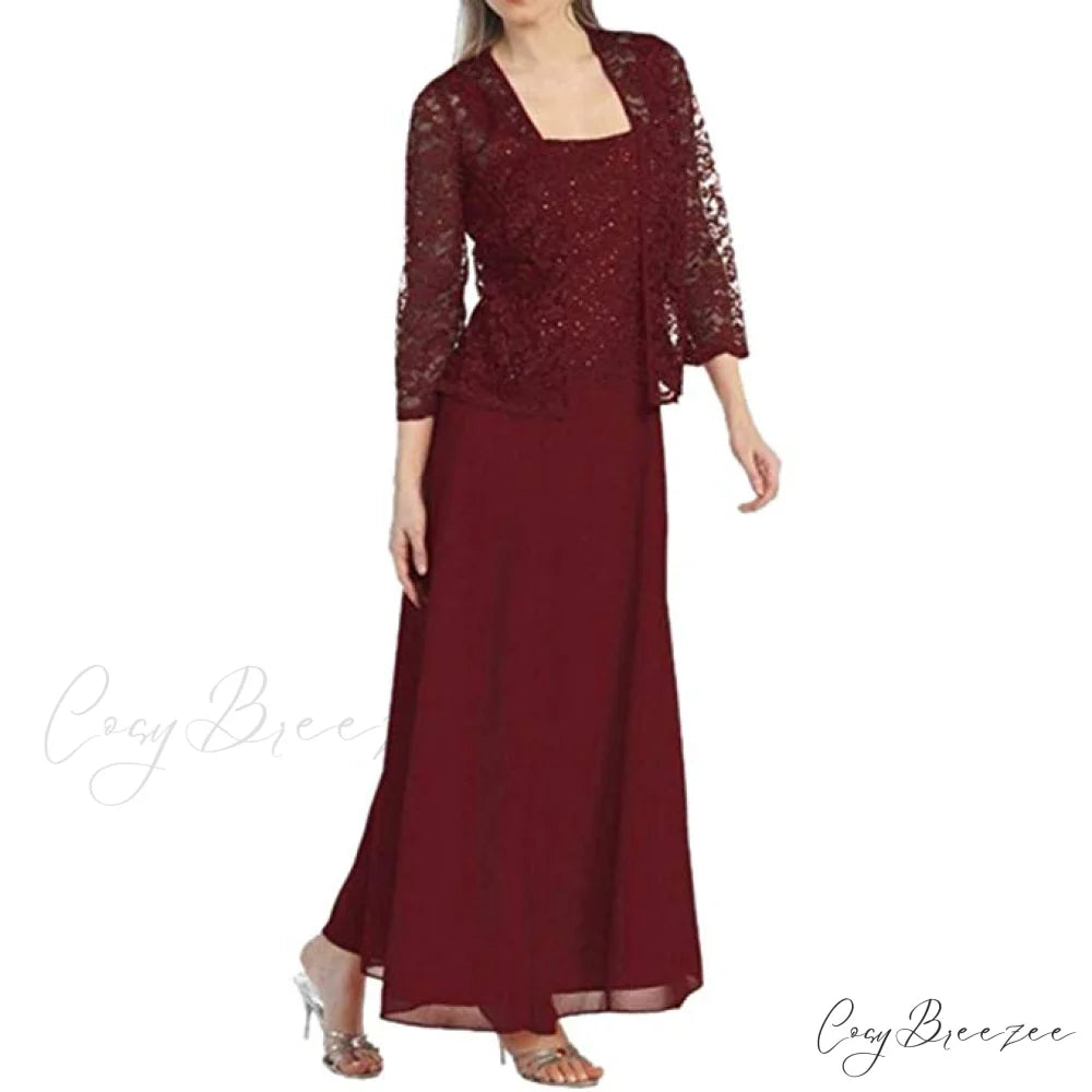 Women Plus Size Long Sleeve Lace Party Dress Solid Color Elegant Maxi Mini Dresses S / GOLD