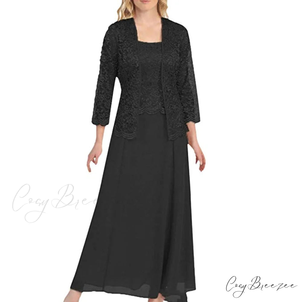 Women Plus Size Long Sleeve Lace Party Dress Solid Color Elegant Maxi Mini Dresses S / RED