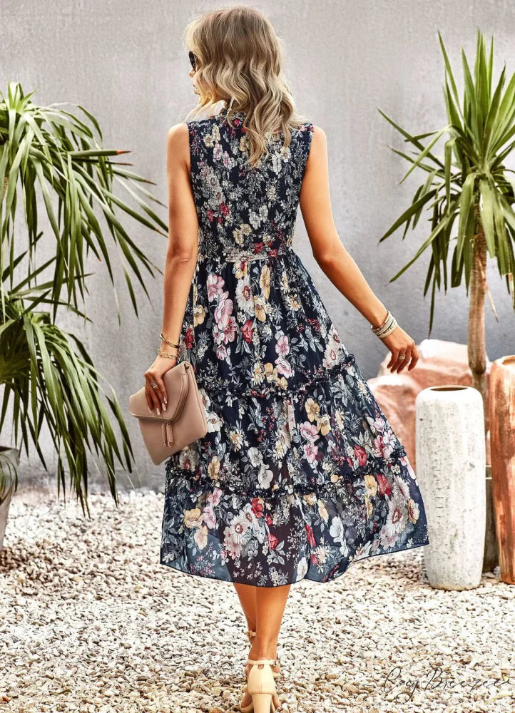 WOMEN PRINT SLEEVE DRESS M / pink