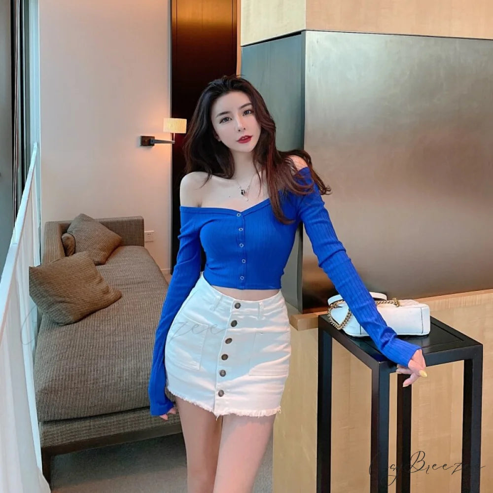Women Shorts Waist Buttons Skirt White Arrival Skirt New Sexy Line Denim Jean High Warm-Season Mini A Single Black Or