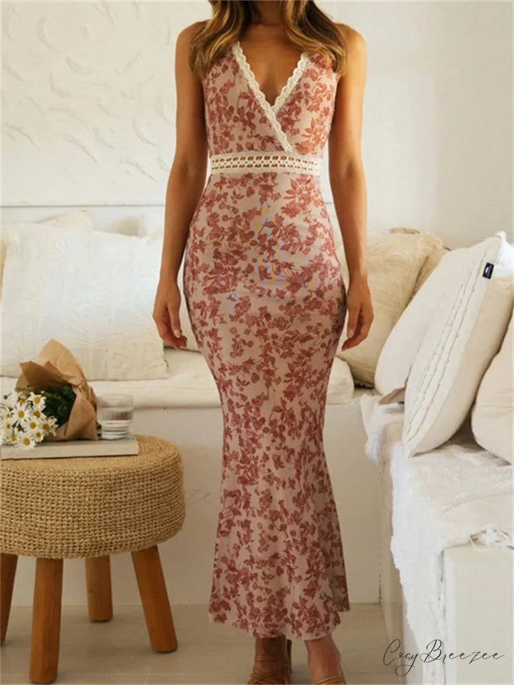 Women Sleeveless Lace Trim Tank Summer Floral Print Party for Cocktail Beach Club Vestido Streetwear