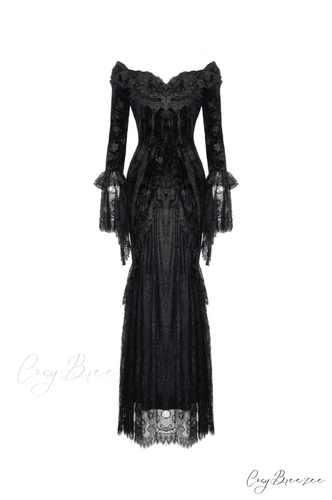 Women Style Dark Gothic Mid-Length Black Dress Black / XS