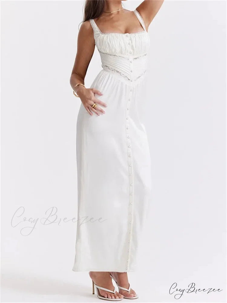 Women Y2K Low Cut Square Neck Boho Lace Floral Patchwork Sleeveless Strap Ruched Vestidos Sundress