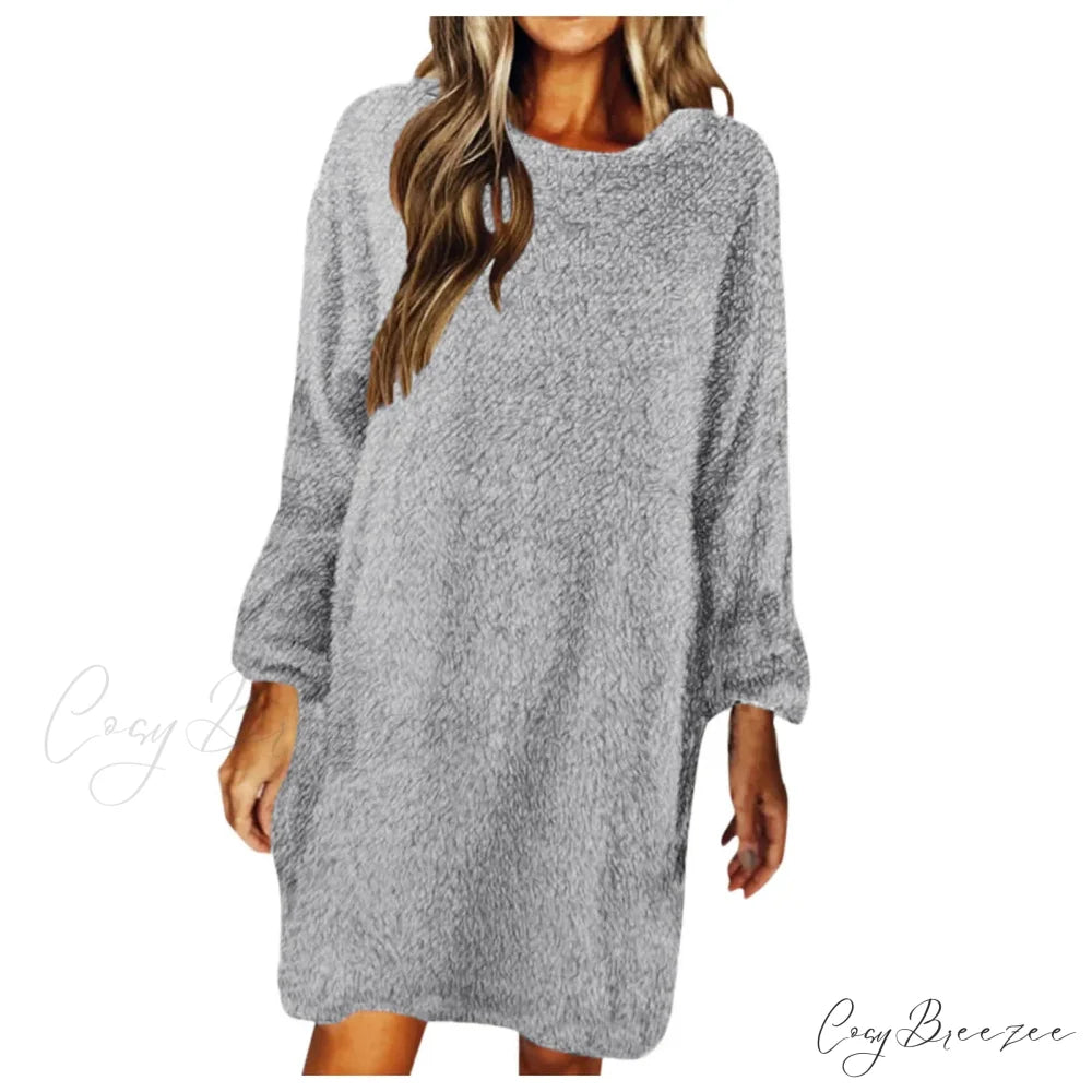 Women’s Casual Floral Splicing Printed Round Neck Midi 2024 New Spring Autumn Fashion Loose Long Sleeve Dress GRAY / S