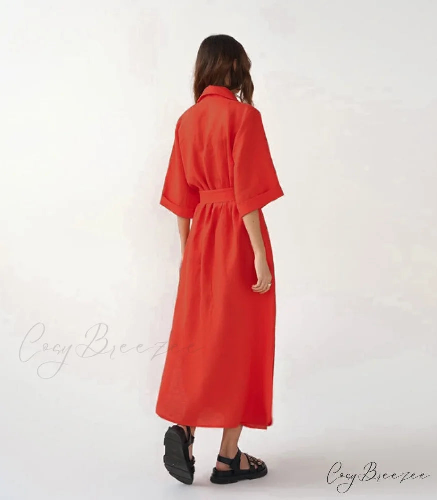 Women’s Casual Loose Half Sleeve Cotton Linen Office Blazers Dress S / PINK