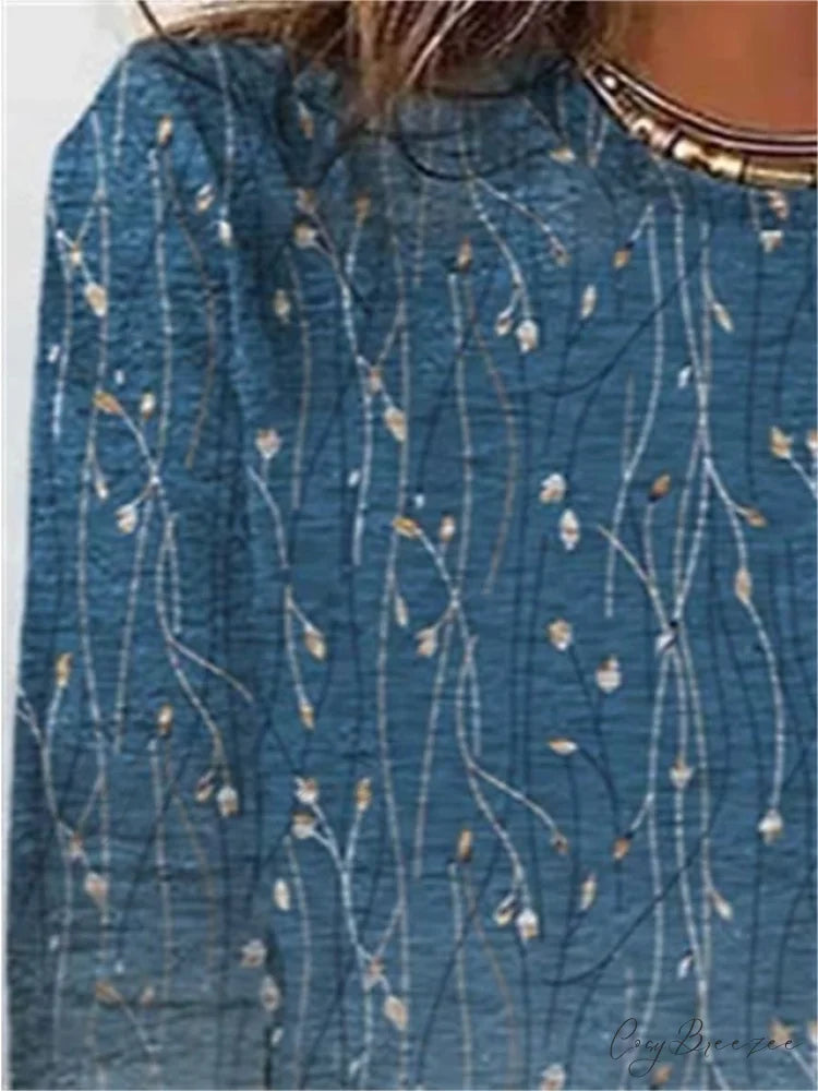 Women’s Design Flowered Festive Long Flowered Blue Arm Weekend Casual - T-shirt Painting