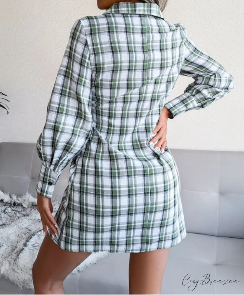 Women’s Long Sleeve Lace-Up Shirt Dress - Single-Breasted Cotton Linen Autumn Print XL / KHAKI