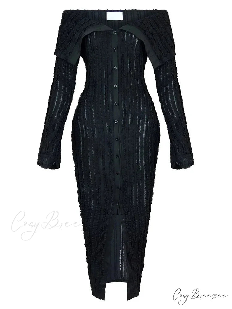 Women’s Pleated Off Shoulder See-Through Fitted Ruched Party Night Sexy Midi Dress