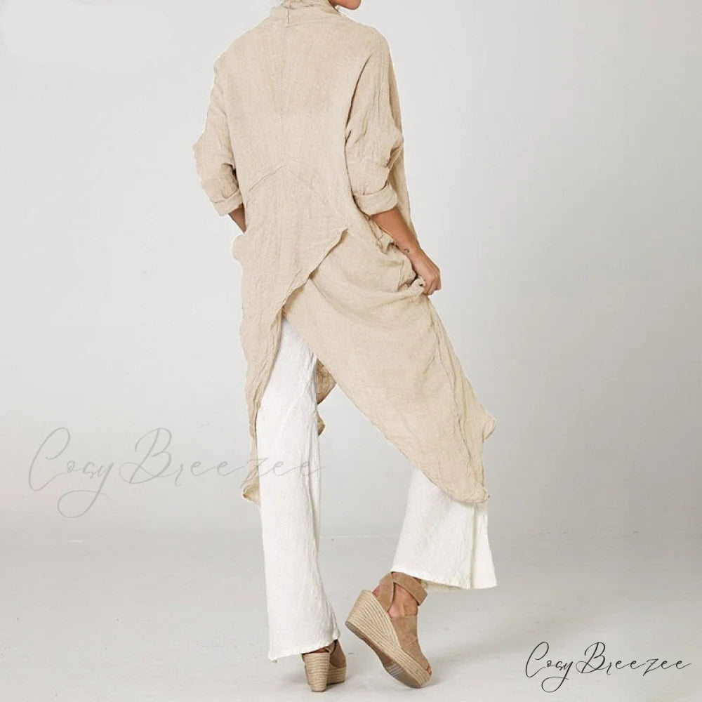 Women’s Solid Asymmetrical and Neck - Cowl Fashion Warm-Season Top Vintage with Blouse Hem