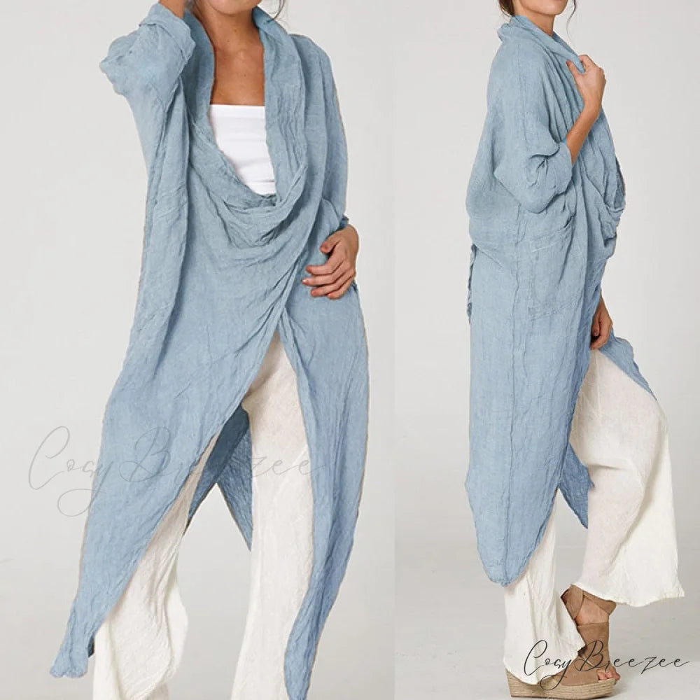 Women’s Solid Asymmetrical and Neck - Cowl Fashion Warm-Season Top Vintage with Blouse Hem