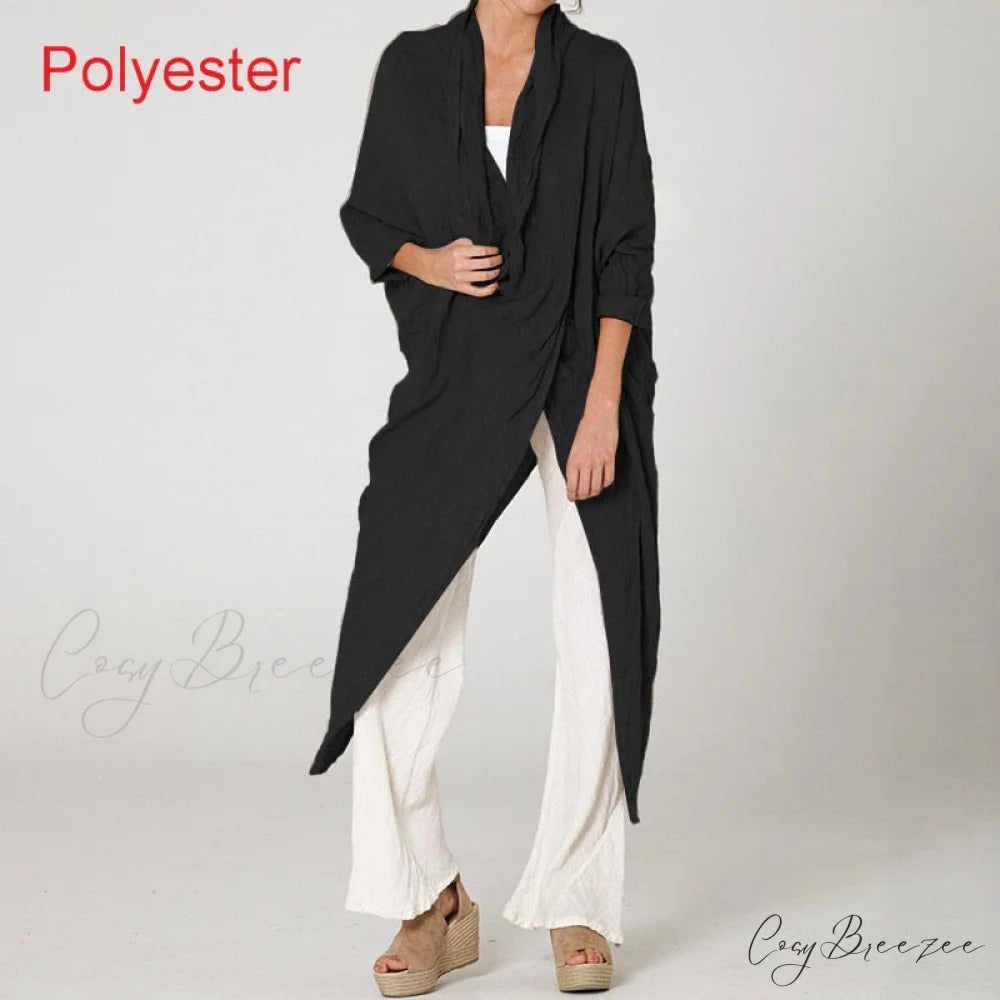 Women’s Solid Asymmetrical and Neck - Cowl Fashion Warm-Season Top Vintage with Blouse Hem (Style A)Black / S
