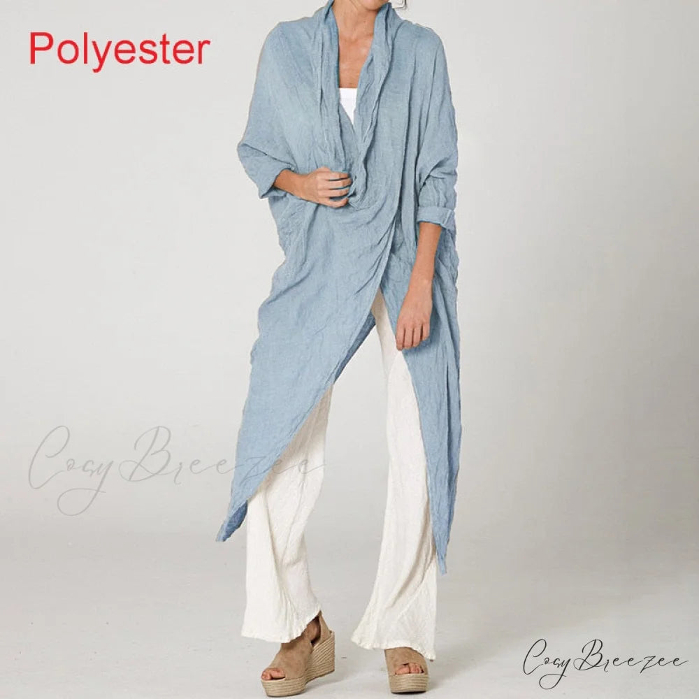 Women’s Solid Asymmetrical and Neck - Cowl Fashion Warm-Season Top Vintage with Blouse Hem (Style A)Light Blue / S