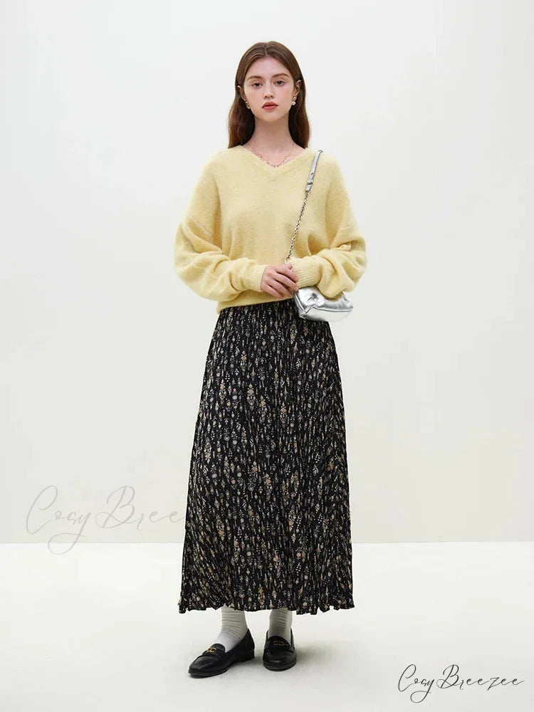 Wool Alpaca V-neck Drop Sleeve Sweater swraters-241228