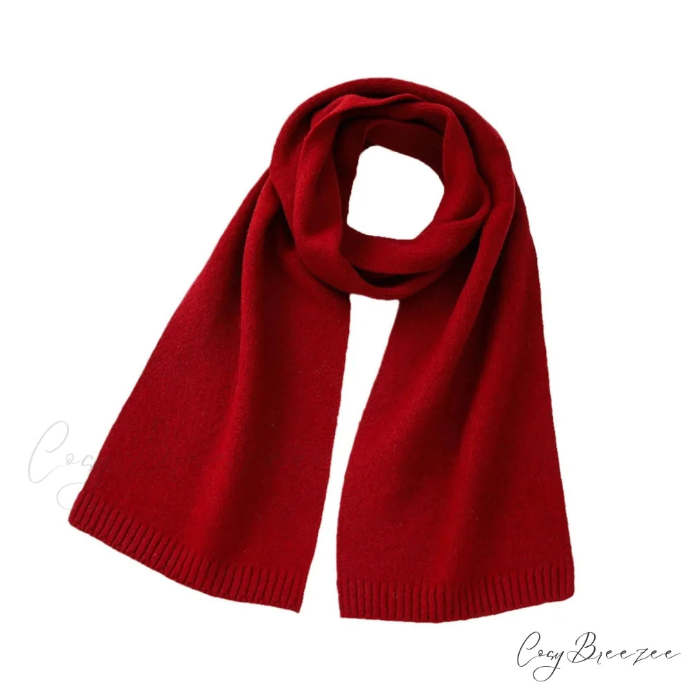 Wool Blend Solid Knitted Minimalist Imitation Cashmere Scarf Bright red / L183CM W25CM
