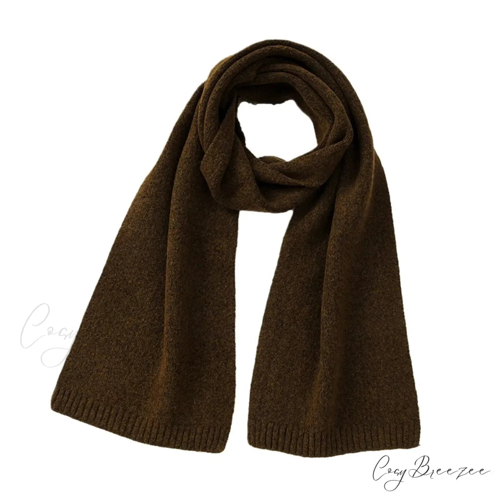 Wool Blend Solid Knitted Minimalist Imitation Cashmere Scarf Coffee color / L183CM W25CM
