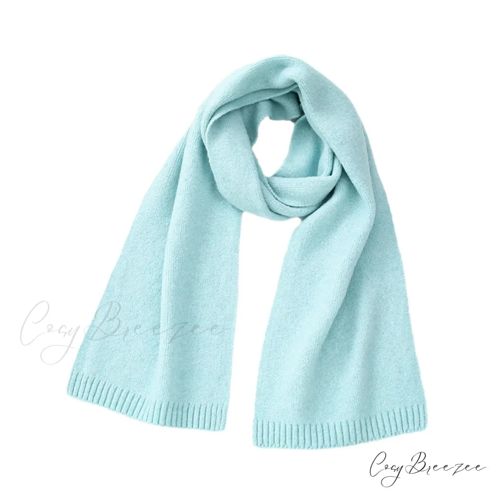 Wool Blend Solid Knitted Minimalist Imitation Cashmere Scarf Light blue / L183CM W25CM