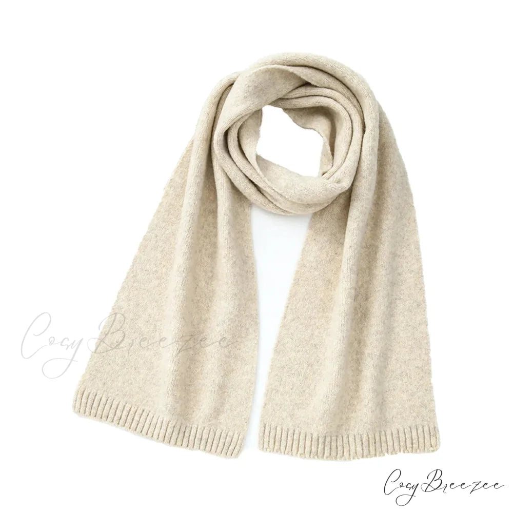 Wool Blend Solid Knitted Minimalist Imitation Cashmere Scarf Light khaki / L183CM W25CM
