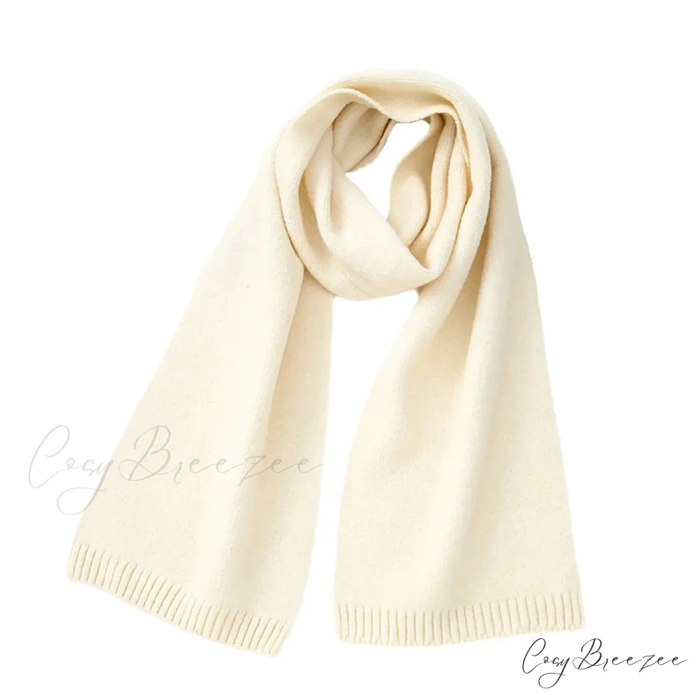 Wool Blend Solid Knitted Minimalist Imitation Cashmere Scarf Milk Yellow / L183CM W25CM