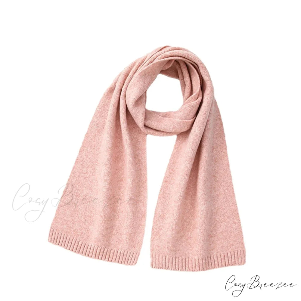 Wool Blend Solid Knitted Minimalist Imitation Cashmere Scarf Pink / L183CM W25CM