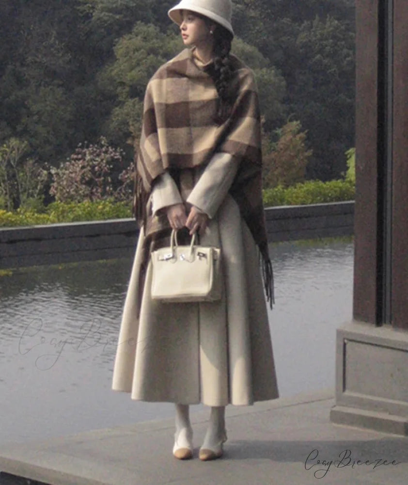 Wool Blends Luxury Chic Skirted Coat overcoats-241228
