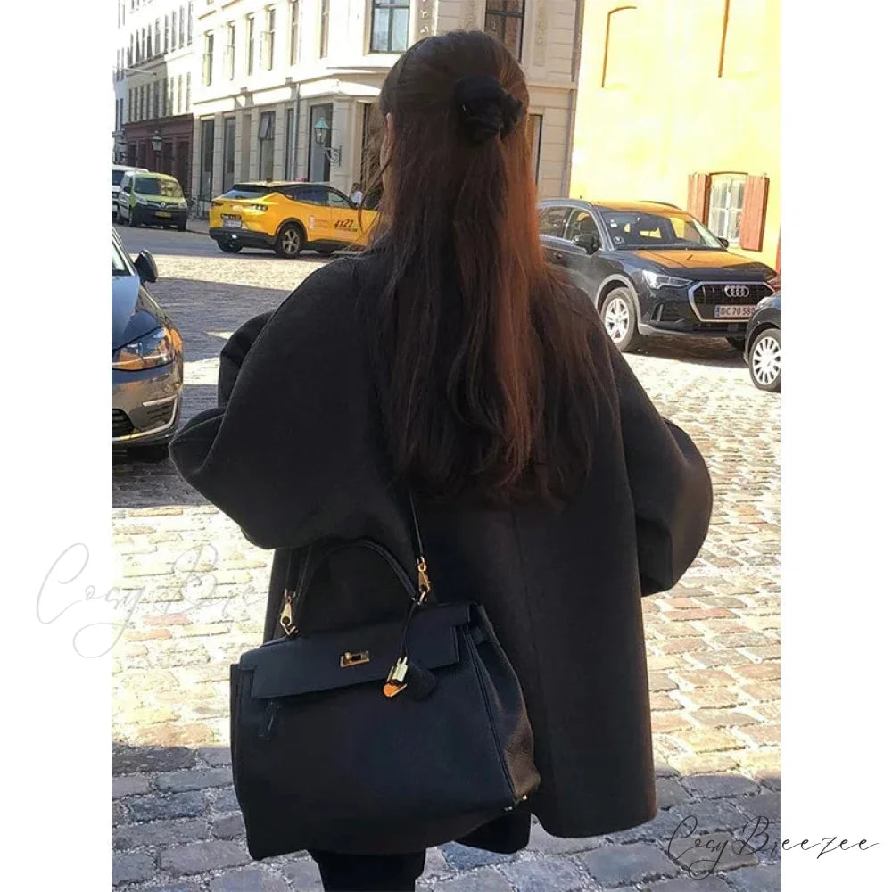 Wool Blends Vintage Korean Streetwear Coat overcoats-241228
