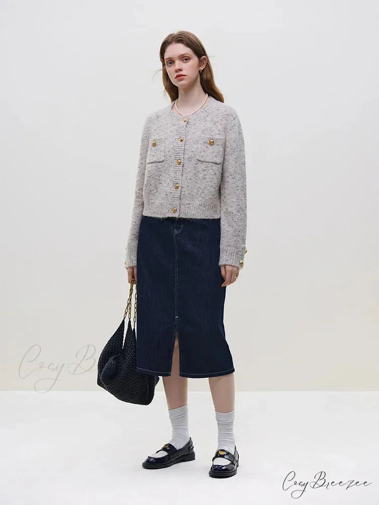 Wool Button Short Knitted Cardigan APRICOT / S
