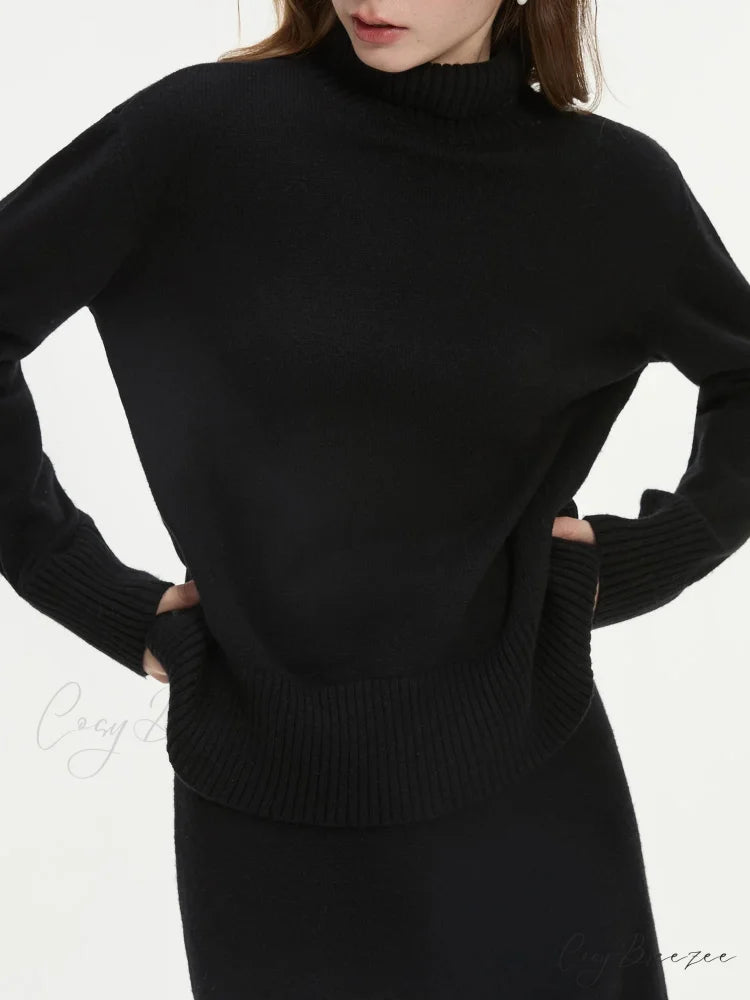 Wool Gray Turtleneck Sweater Skirt Sweater Black Sweater / XS swraters-241228