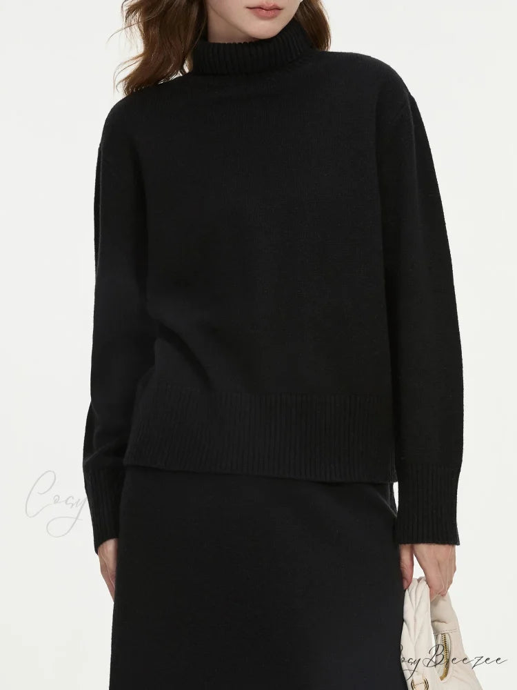 Wool Gray Turtleneck Sweater Skirt Sweater swraters-241228