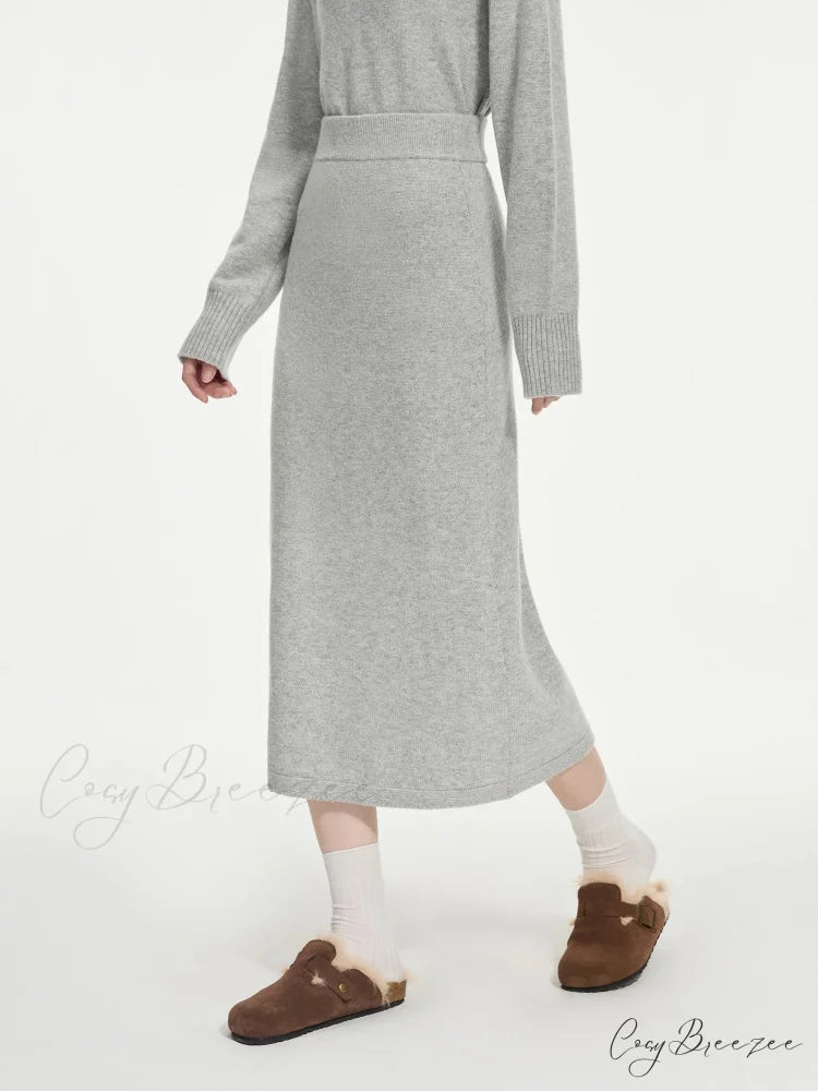 Wool Gray Turtleneck Sweater Skirt Sweater Gray Skirt / XS swraters-241228