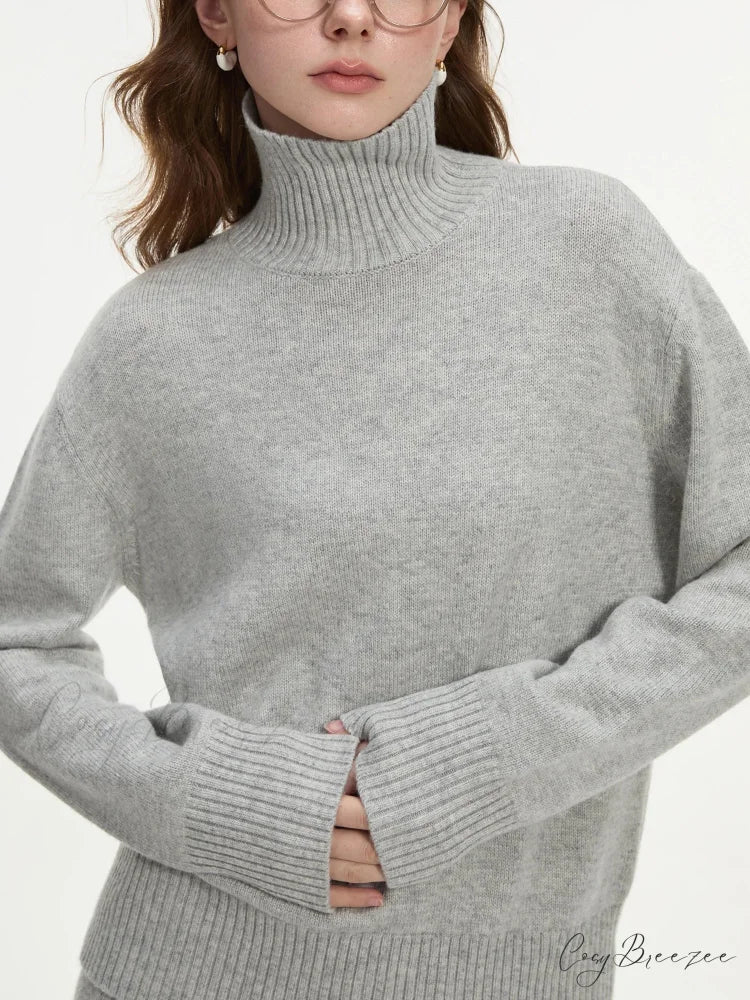 Wool Gray Turtleneck Sweater Skirt Sweater Gray Sweater / XS swraters-241228