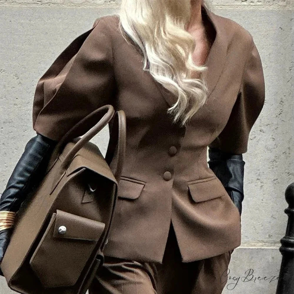 Wool Jacket Zipped Skirt Formal Two Piece Set officetwopieceset-250223