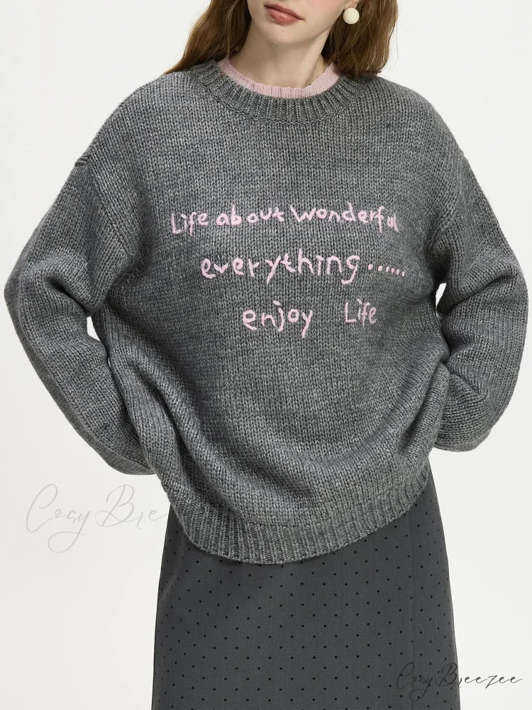 Wool Letter Embroidery Color Collision Sweater swraters-241228