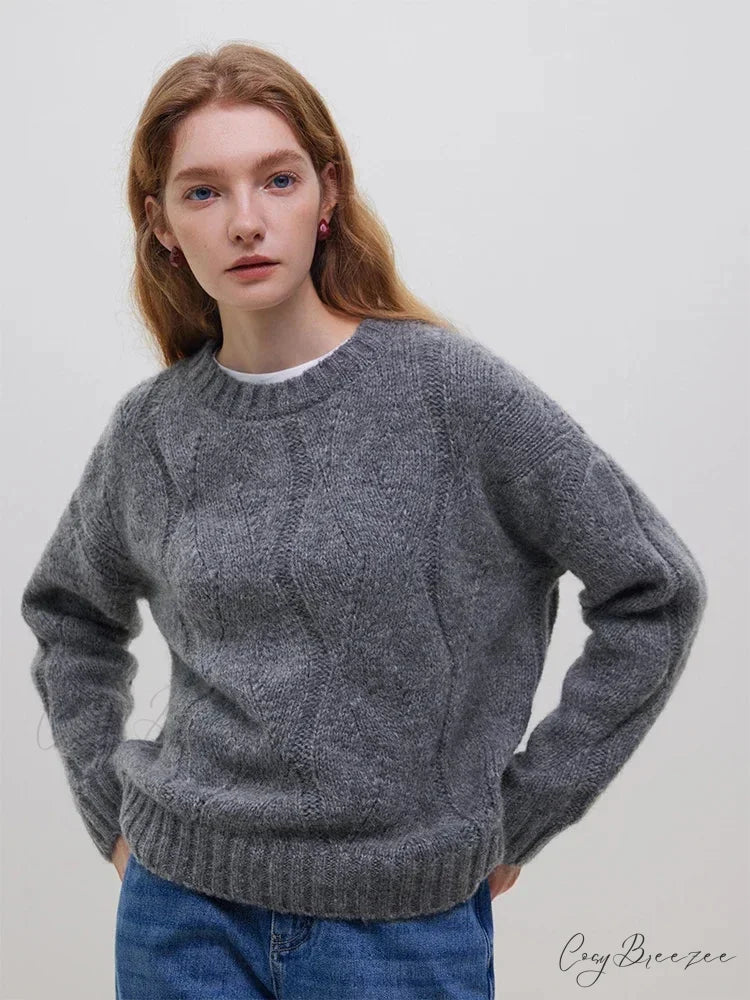 Wool Mohair Hollow Out Drop Sleeve Sweater GRAY / S swraters-241228