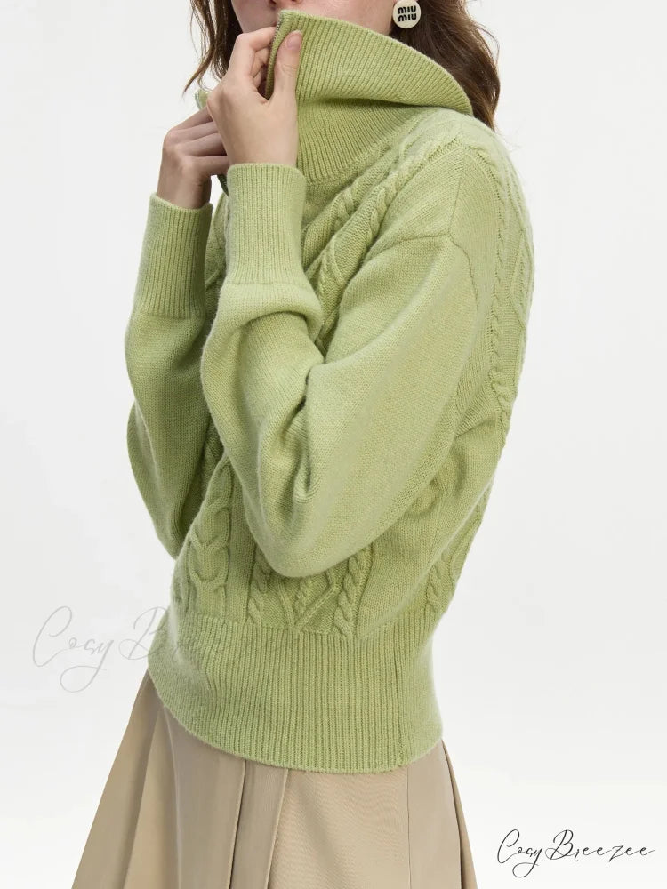 Wool V-neck Chic Pullover Two Color Sweater Green / XS swraters-241228