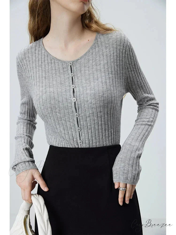 Woolen Round Neck Sweater Casual Loose Sweater GRAY / S swraters-241228
