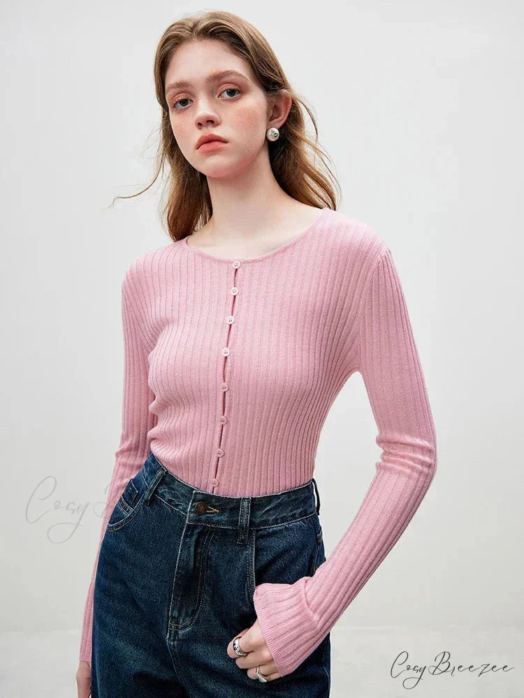 Woolen Round Neck Sweater Casual Loose Sweater Pink / S swraters-241228