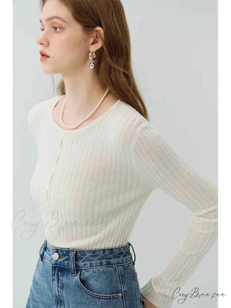 Woolen Round Neck Sweater Casual Loose Sweater WHITE / S swraters-241228