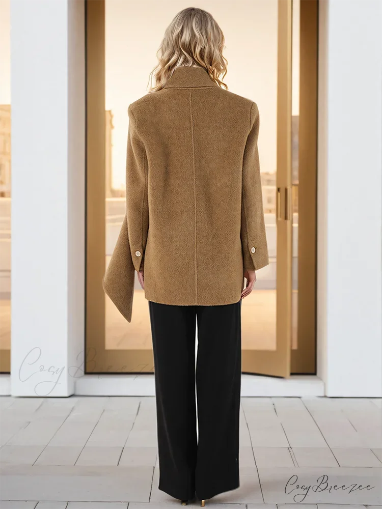 Woolen Scarf Collar Double-Breasted Coat overcoats-241228