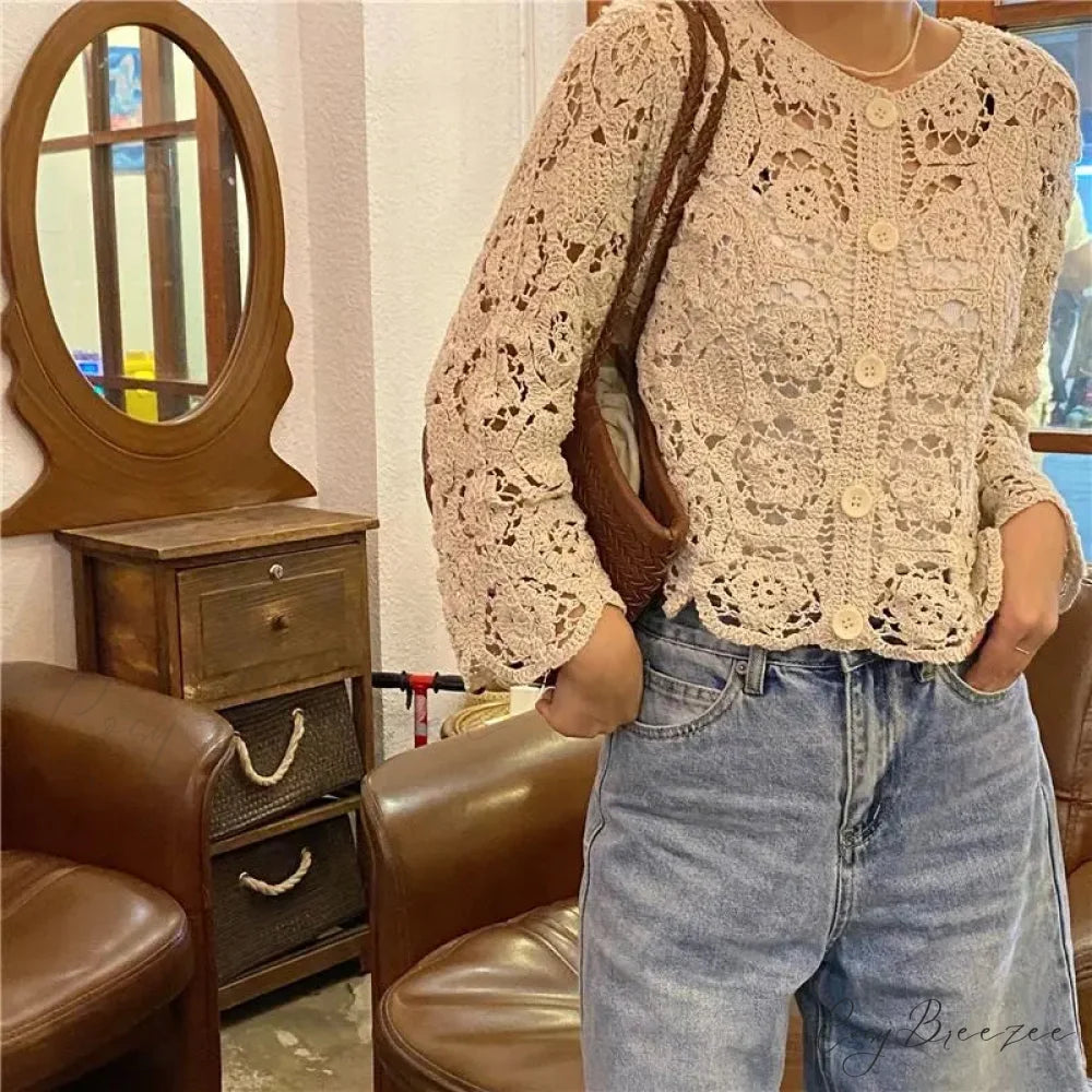 Woven Hollow Short Versatile Energetic Knit Cardigan cardiagn-250126