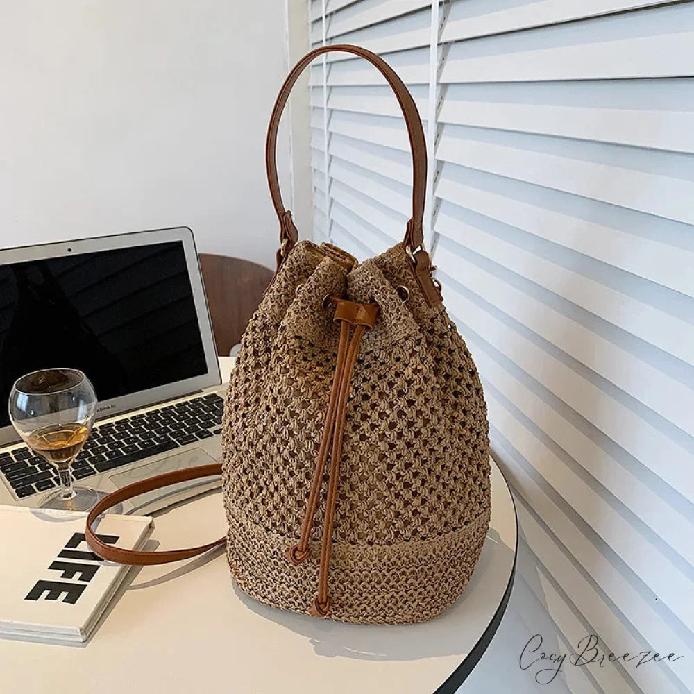 Woven Straw Crossbody Beach Travel Handbag khaki / 28x14x30cm handbag-250126