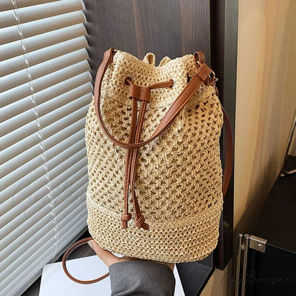 Woven Straw Crossbody Beach Travel Handbag Tan / 28x14x30cm handbag-250126