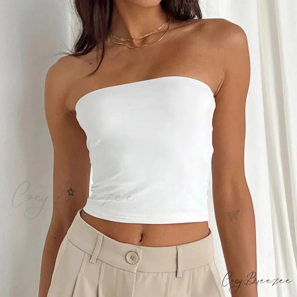 Wrap Chest Strapless Crop Top White / S croptop-250223