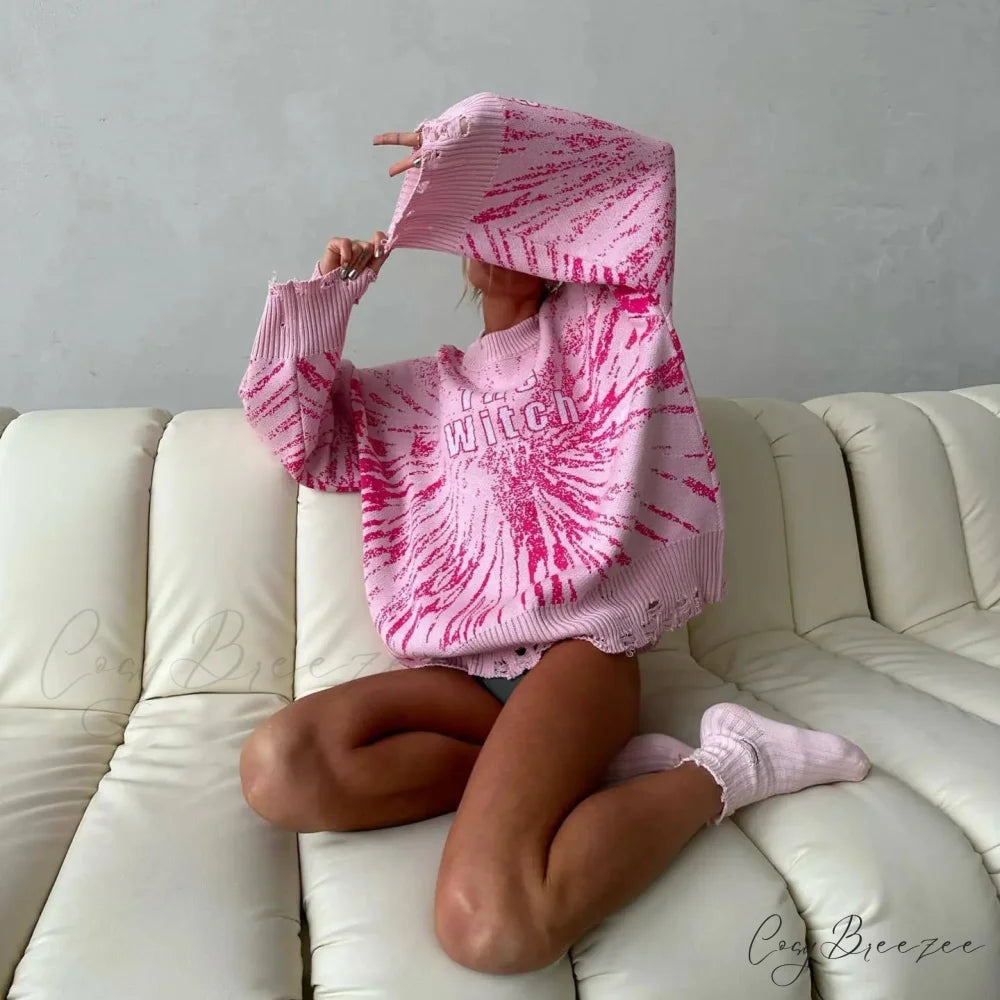 Y2K Baggy Ripped Knit Sweater swraters-241228
