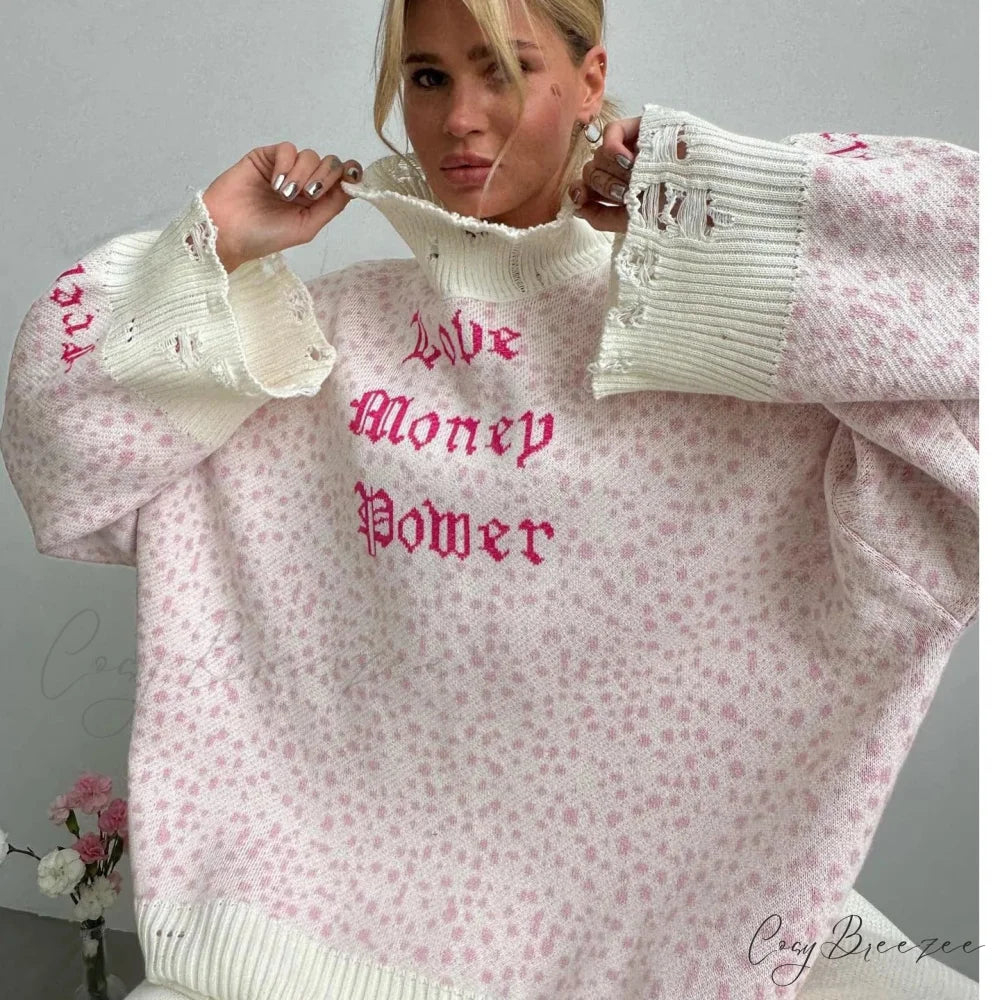 Y2K Baggy Ripped Knit Sweater WHITE / One Size swraters-241228