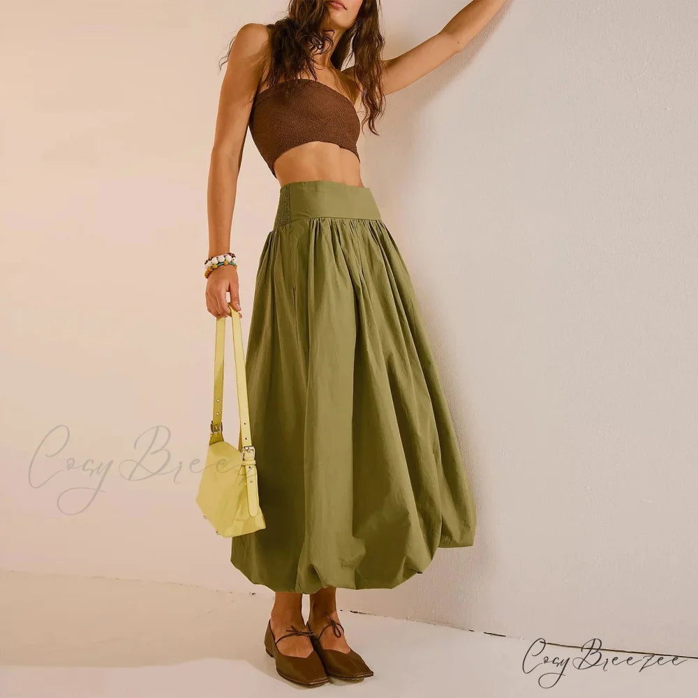 Y2K Bubble Maxi Color Ruffle Pleated Midi Skirt