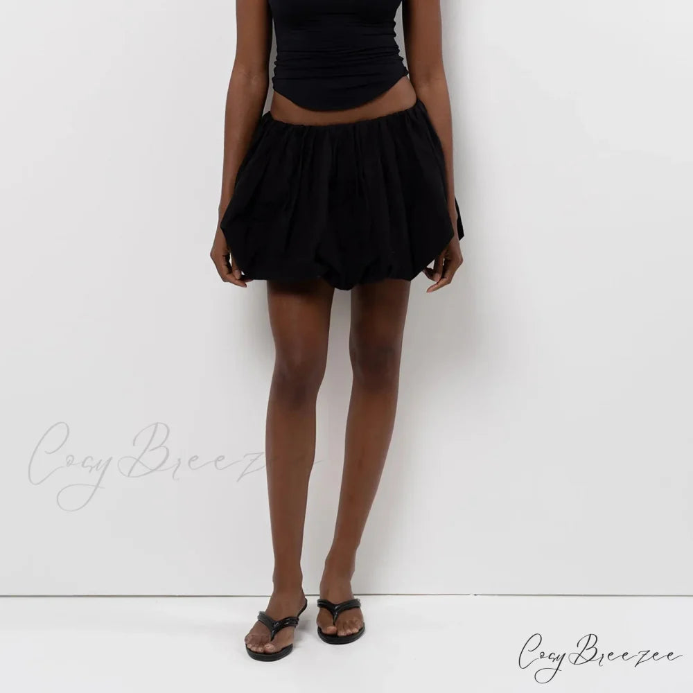 Y2K Bubble Pleated Hem A Line Mini Skirt black / S