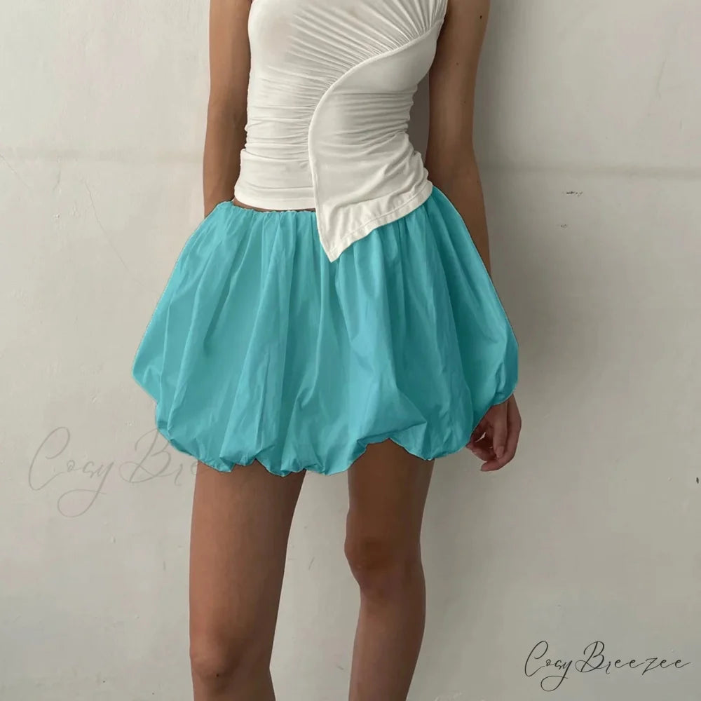 Y2K Bubble Pleated Hem A Line Mini Skirt green / S