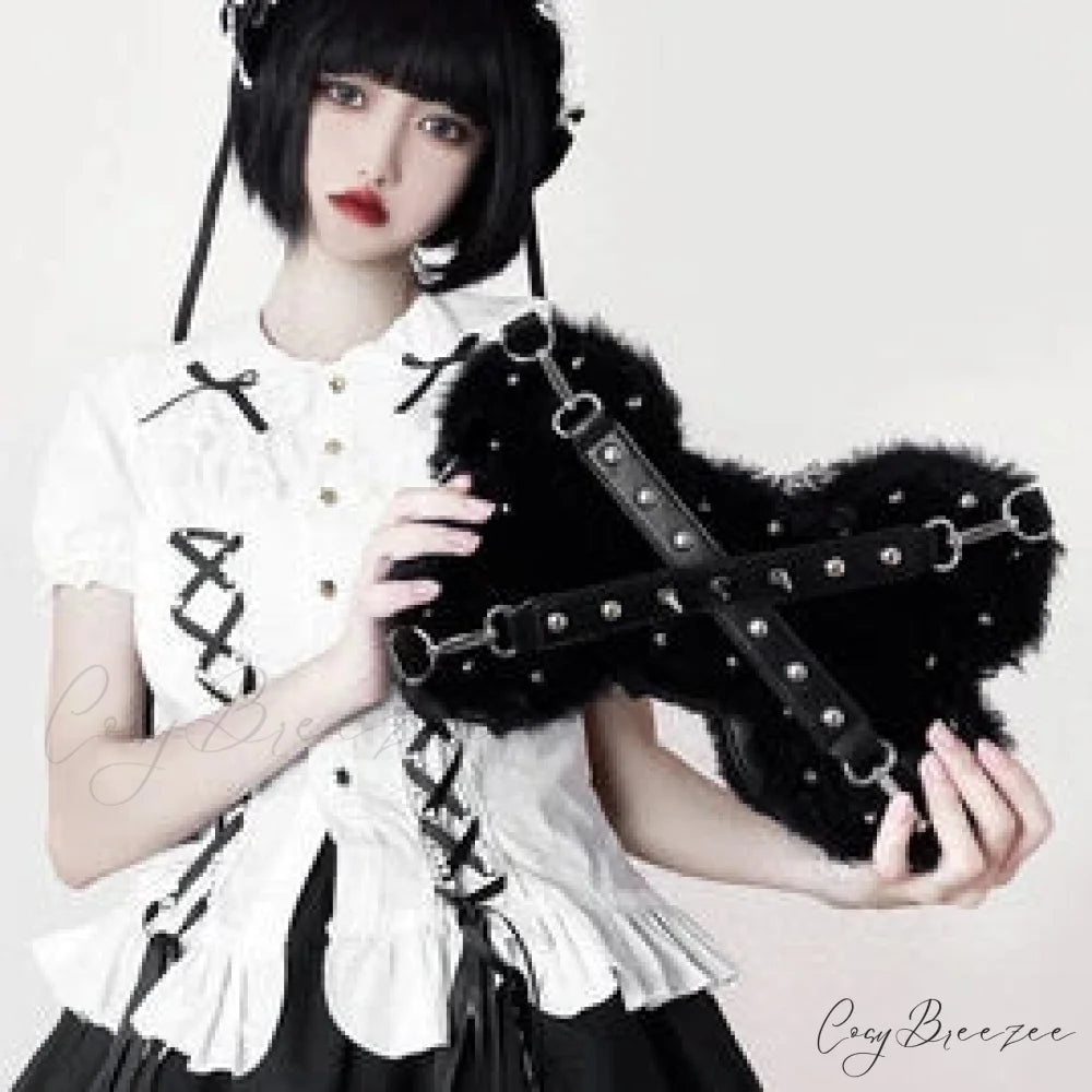 Y2K Darkness Style Fashion Gothic Rivet Bone Subculture Bag Black
