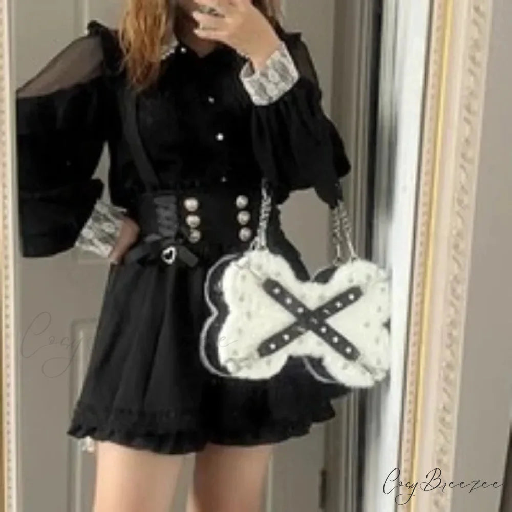 Y2K Darkness Style Fashion Gothic Rivet Bone Subculture Bag White